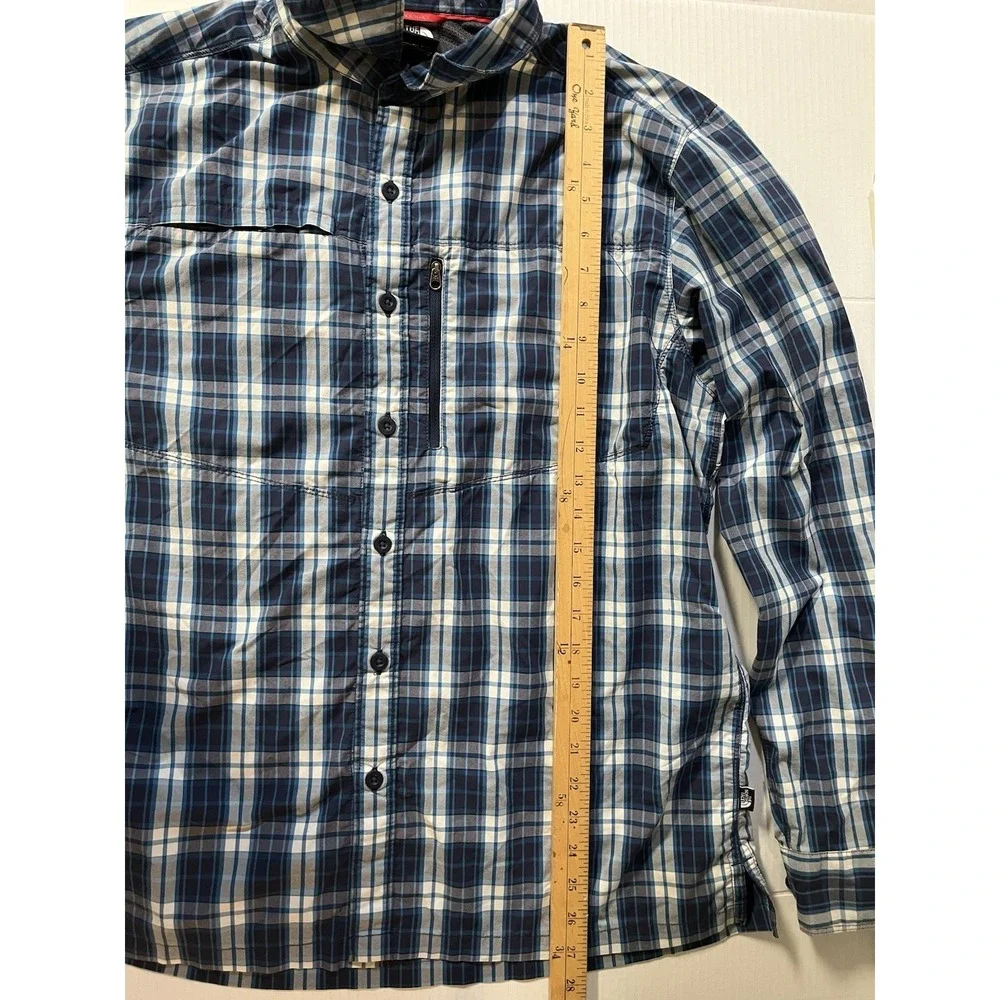 The North Face‎ Button Down Shirt Mens Lg Blue Plaid Long Sleeve Hiking Zip Pkt